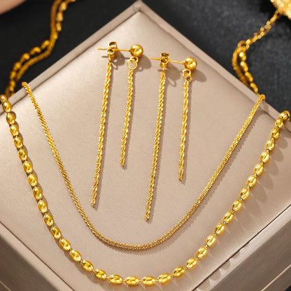Stainless Steel Jewelry Set Earrings Necklace Set Beads Necklace Hanging Chain Earrings Jewelry Set For Women Jewelry Party Gift