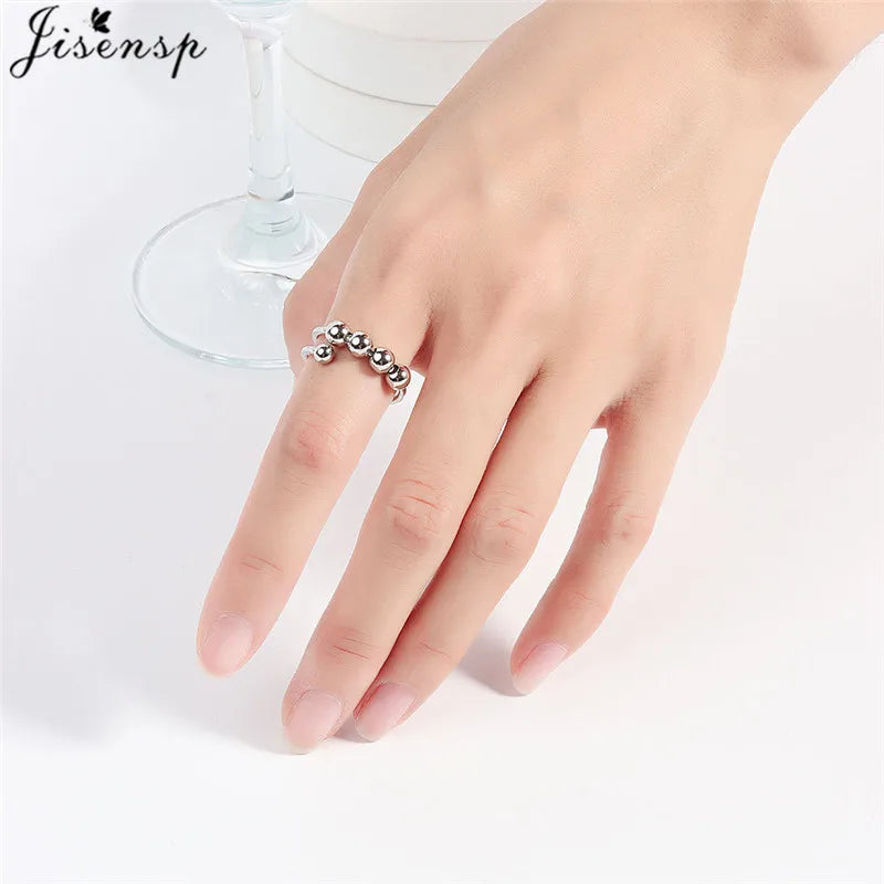Simple Metal Beads Fidget Rotating Rings for Women Men Rotate Freely Anti Stress Anxiety Ring Spiral Round Ball Rotate Jewlery