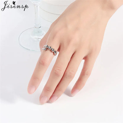 Simple Metal Beads Fidget Rotating Rings for Women Men Rotate Freely Anti Stress Anxiety Ring Spiral Round Ball Rotate Jewlery