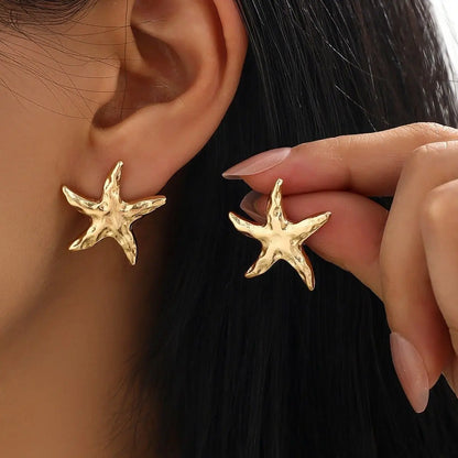 LATS Punk Metal Starfish Stud Earrings for Women Fashion Gold Color Star Geometric Temperament Earrings Summer Jewelry Gift
