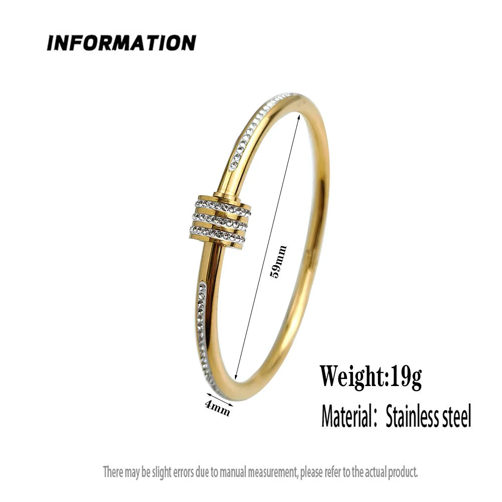 Classic slim waist zircon stainless steel gold-plated women's bracelet, high-quality waterproof metal bracelet, party jewelry