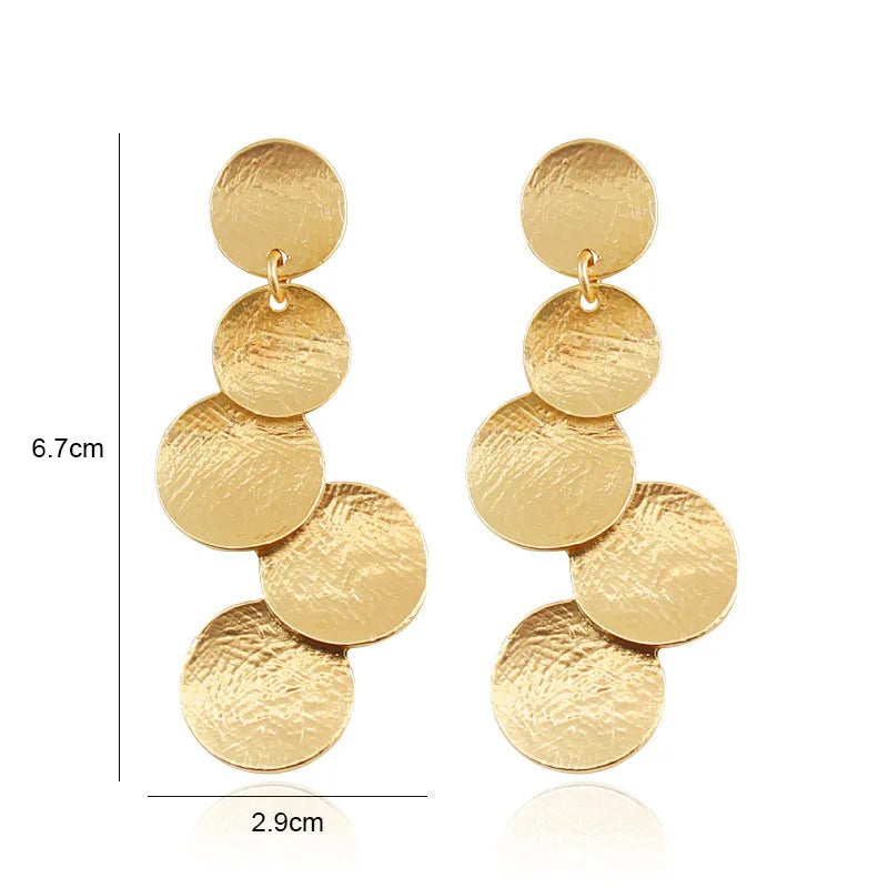 Retro Exaggerate Metal Statement Earrings for Women European Fashion Round Star Square Leaf Twist Geometry Long Earrings Jewelry