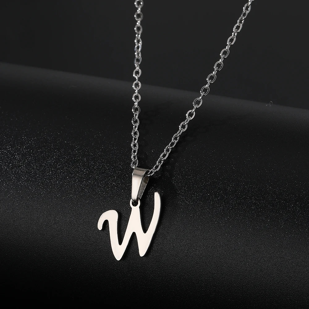 Stainless Steel English Alphabet 26 A-Z Letter Necklace Pendant Women Men Capital Initial Name Necklace Birthday Gift
