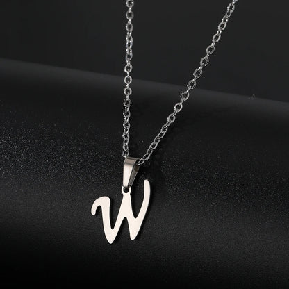 Stainless Steel English Alphabet 26 A-Z Letter Necklace Pendant Women Men Capital Initial Name Necklace Birthday Gift
