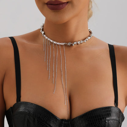 LATS Heart Beaded Necklace Women Boho Crystal Class Gravel Clavicle Chain Cool Y2K Choker Exquisite Fashion Jewelry