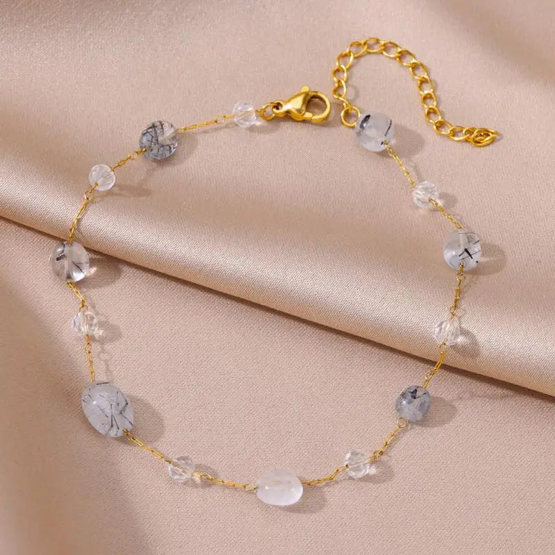 Anklets for Women Stainless Steel Stone Beaded Chain Anklet Summer Beach Accessories Boho Leg Bracelets Jewelry Tobilleras Mujer