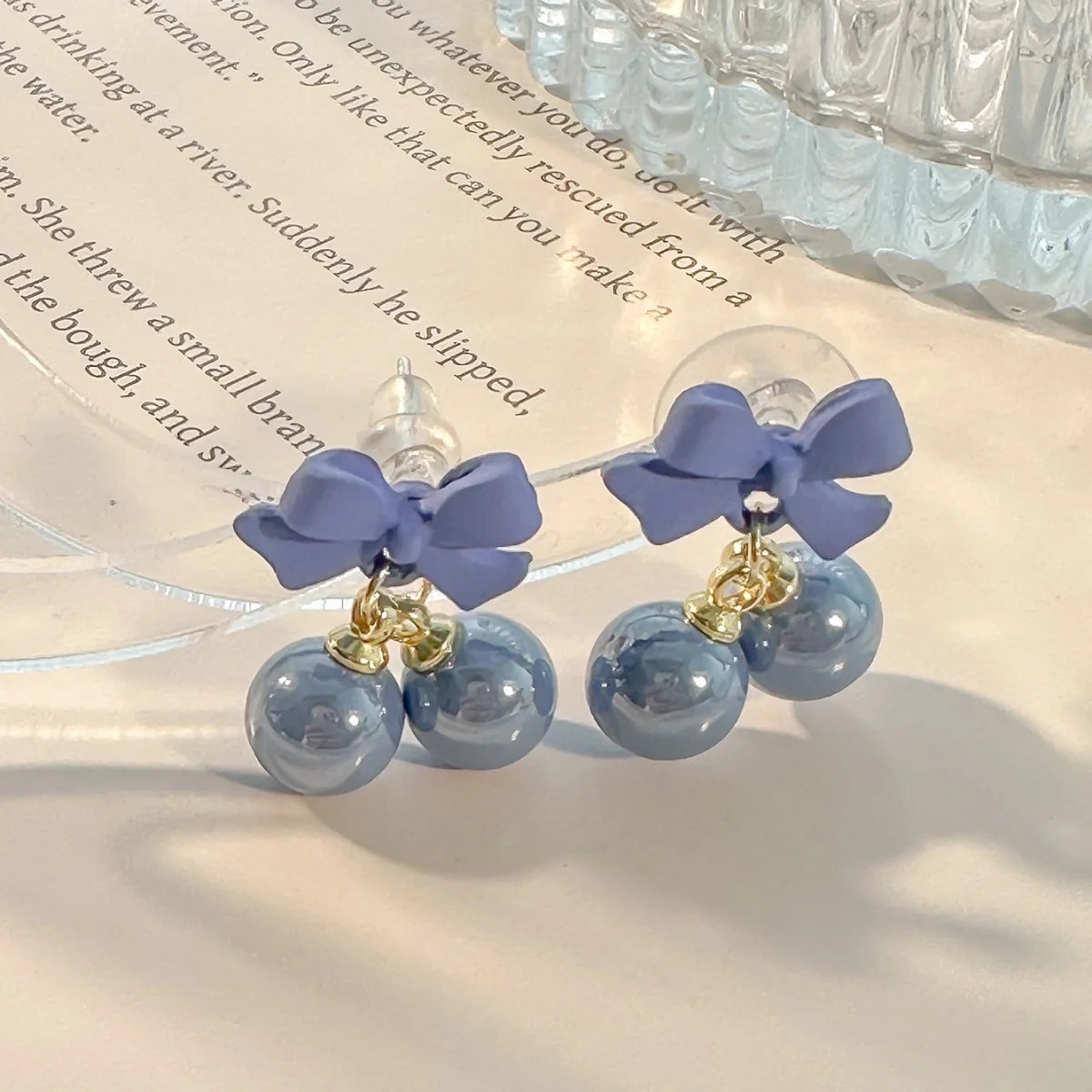 Super Sweet Pink Bow Earrings S925 Silver Needle Sweet Girl Heart Candy Bead Earrings Summer Fresh Earrings