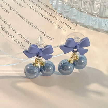 Super Sweet Pink Bow Earrings S925 Silver Needle Sweet Girl Heart Candy Bead Earrings Summer Fresh Earrings