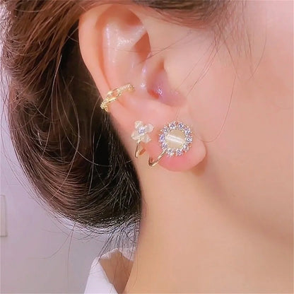 Exquisite Opal Flower Stud Earrings For Women Korean Shiny Crystal Imitation Pearl Floral Leaves Earring Wedding Party Jewelry