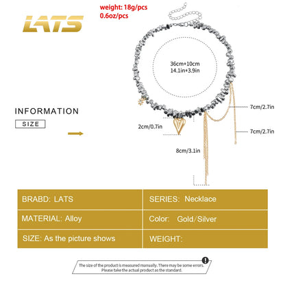 LATS Heart Beaded Necklace Women Boho Crystal Class Gravel Clavicle Chain Cool Y2K Choker Exquisite Fashion Jewelry