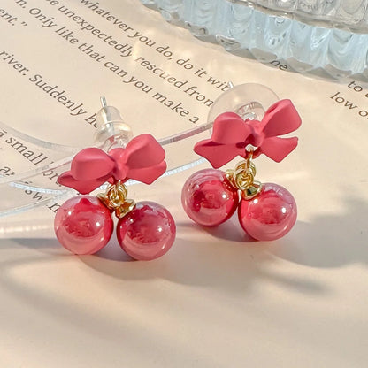 Super Sweet Pink Bow Earrings S925 Silver Needle Sweet Girl Heart Candy Bead Earrings Summer Fresh Earrings