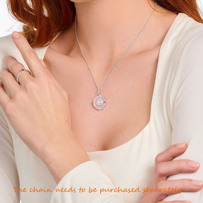 Pendant Pink Love Heart Round Disc Brand New Fine Jewelry 925 Sterling Silver Accessories Romantic Gift For Woman