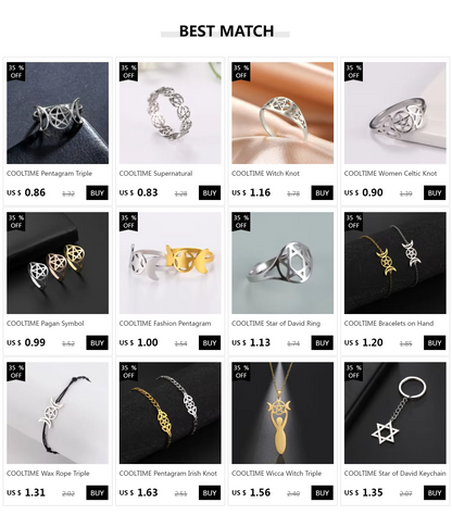 COOLTIME Pentagram Triple Moon Goddess Symbol Rings for Women Men Stainless Steel Crescent Star Ring Vintage Wicca Jewelry Gift