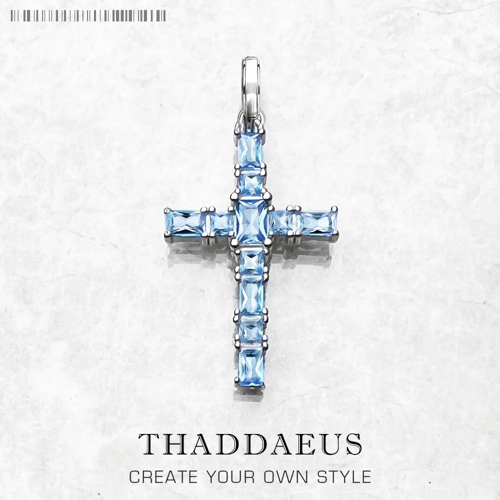 Pendant Cross with Aquamarine Stones Brand New Fine Jewelry 925 Sterling Silver Accessories Romantic Gift For Woman