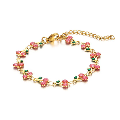 Charm Cherry Bracelet For Women Retro Bohemian Stainless Steel Bracelet For Girls Party Holiday Fashion Jewelry Gift
