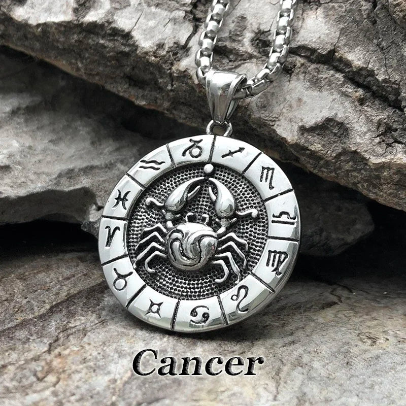 12 Constellation Zodian Signs Pendants Unique Design Horoscope Two-Sided Pendant Necklace for Men Women Jewelry Birthday Gifts
