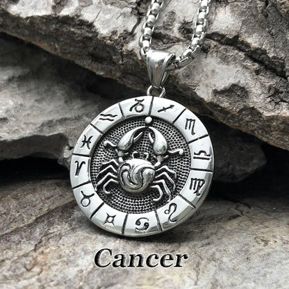 12 Constellation Zodian Signs Pendants Unique Design Horoscope Two-Sided Pendant Necklace for Men Women Jewelry Birthday Gifts