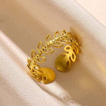 Stainless Steel Rings for Women Gold Color Couple Jewelry Aesthetic Accessorie Adjustable Punk Embossed Hollow Ring