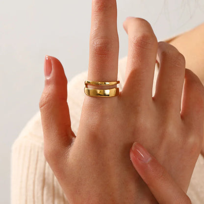 Stainless Steel Irregular Geometric Open Rings for Women Gold Color Texture Couple Wedding Ring Trendy Elegant Aesthetic Jewelry