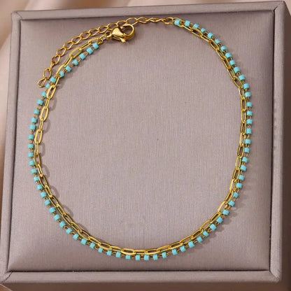 Anklets for Women Stainless Steel Stone Beaded Chain Anklet Summer Beach Accessories Boho Leg Bracelets Jewelry Tobilleras Mujer