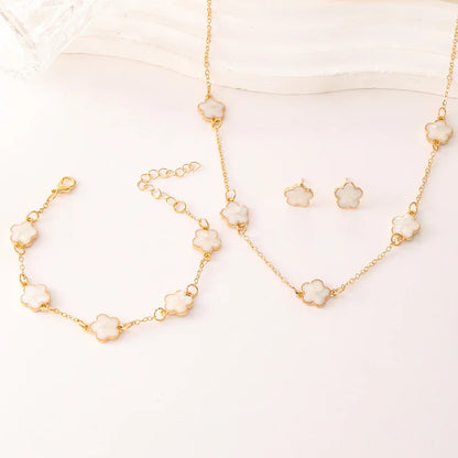 3pcs/set Lucky Five-petal Flower Necklace Bracelet Earrings Set for Women Elegant Clover Fashion Party Jewelry Gifts Accessories