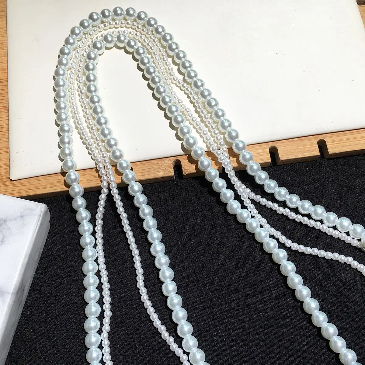 New Pearl Necklace Women Long Dress Accessories Double Layered Sweater Chain Light Luxury Necklace N1373