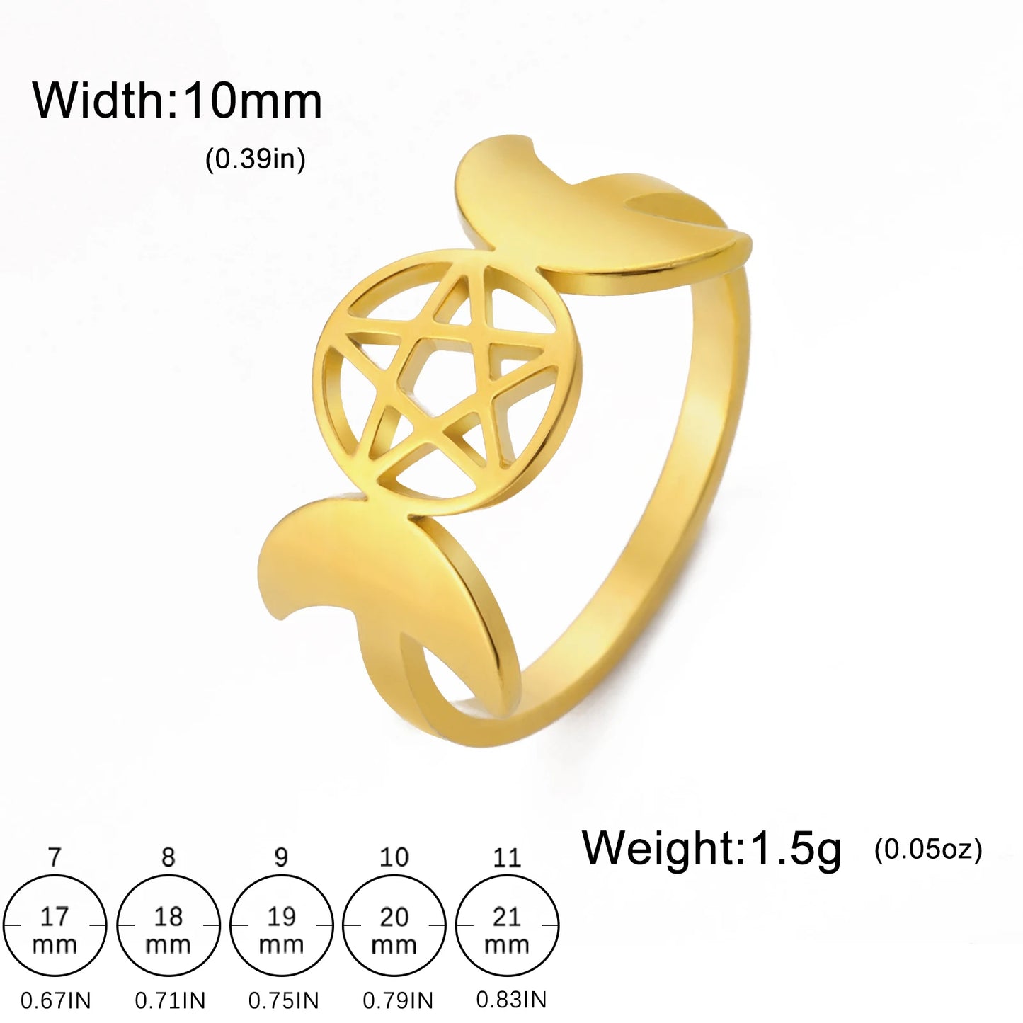 COOLTIME Pentagram Triple Moon Goddess Symbol Rings for Women Men Stainless Steel Crescent Star Ring Vintage Wicca Jewelry Gift
