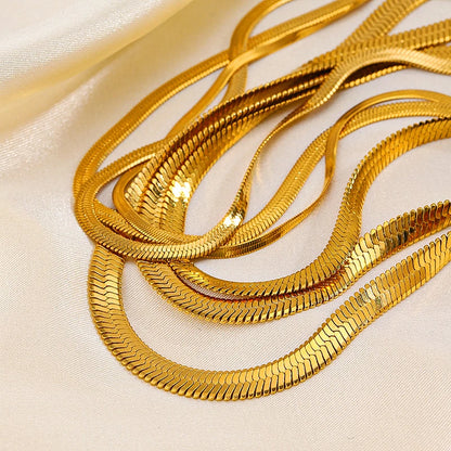 Hot Classic Unisex Flat Snake Chain Choker Necklace For Women Stainless Steel Herringbone Gold Silver Color Fashion Jewelry Gift