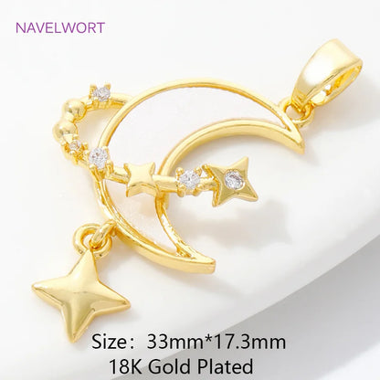 Pendants For Necklace Accessories 18K Gold Plated Brass Inlaid Zircon Moon/Star Charm Pendant DIY Jewelry Making Supplies