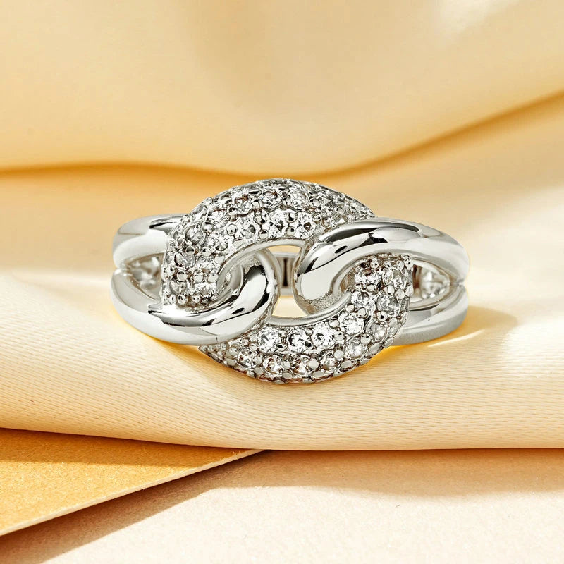 Rrjzz AAAAA CZ Simulated Diamond Unique Ring Luxury 14k Gold Plated Twist Band Design Rings for Women Men Fine Jewelry Gifts