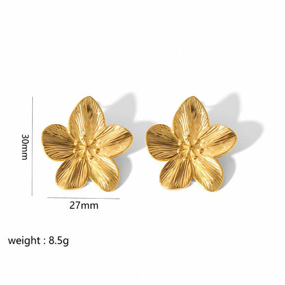 Hypoallergenic Stylish Vintage Flower Stud Earrings Personality 18k Gold Plated Stainless Steel Jewelry for Women Accessories