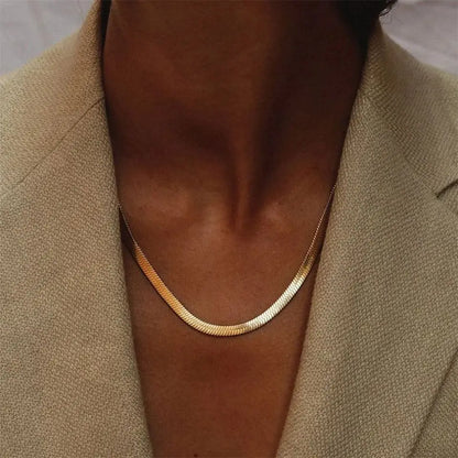 Hot Fashion Unisex Snake Chain Women Necklace Choker Stainless Steel Herringbone Gold Color Chain Necklace For Women Jewelry