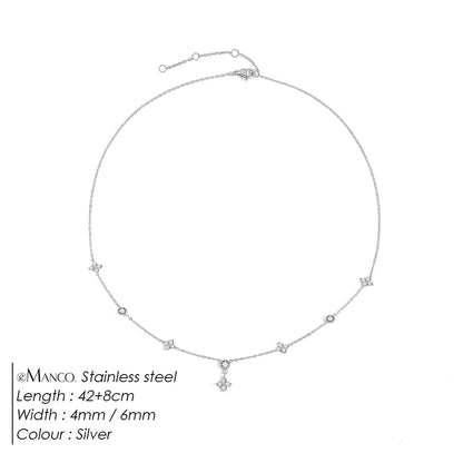 eMancoStainless Steel  Plated 14K Gold Sparkling Zircon Flower Necklace for Women Girl Exquisite Party Jewelry Gifts