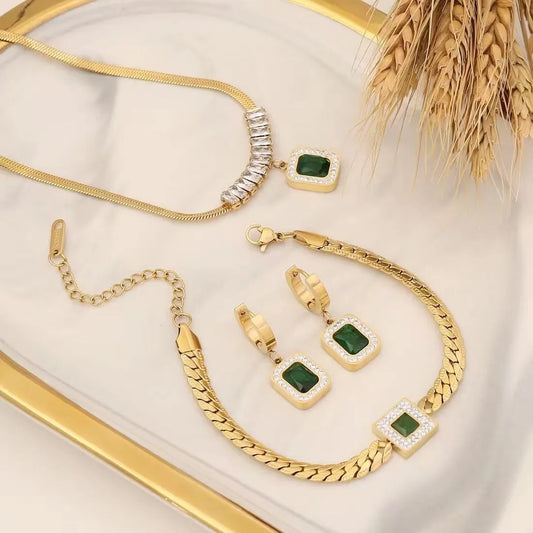 Luxurious Exquisite Emerald Decoration Jewelry Set For Women's Summer Travel Fashion Jewelry Matching