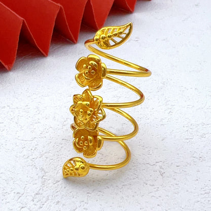 Brazilian Spiral Ring Women 24K Gold Plated Wedding Bride Arabic Ethiopian Dubai Big Nigerian Jewellery Moroccan Resizable