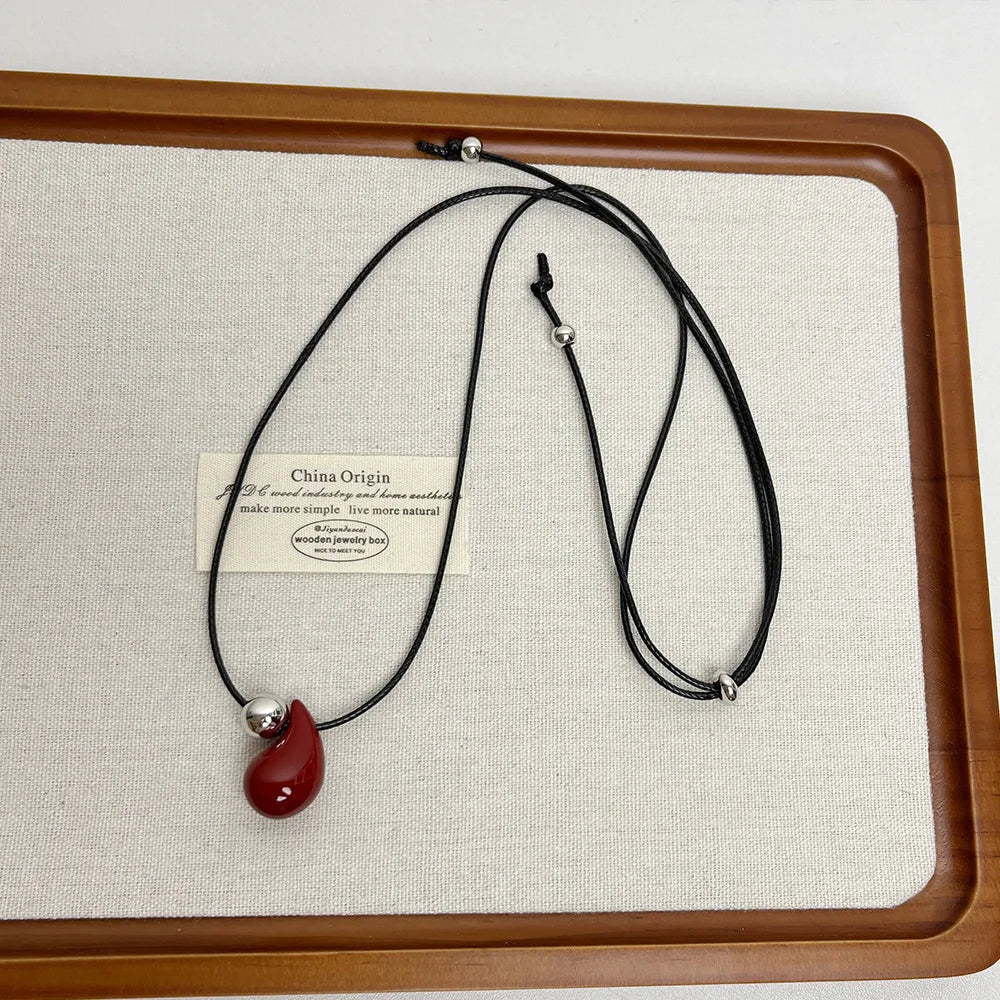 LATS Korean Simple Red Drop Pendant Necklace for Women Fashion Exquisite Style Sweater Chain Fashion Jewelry Accessories
