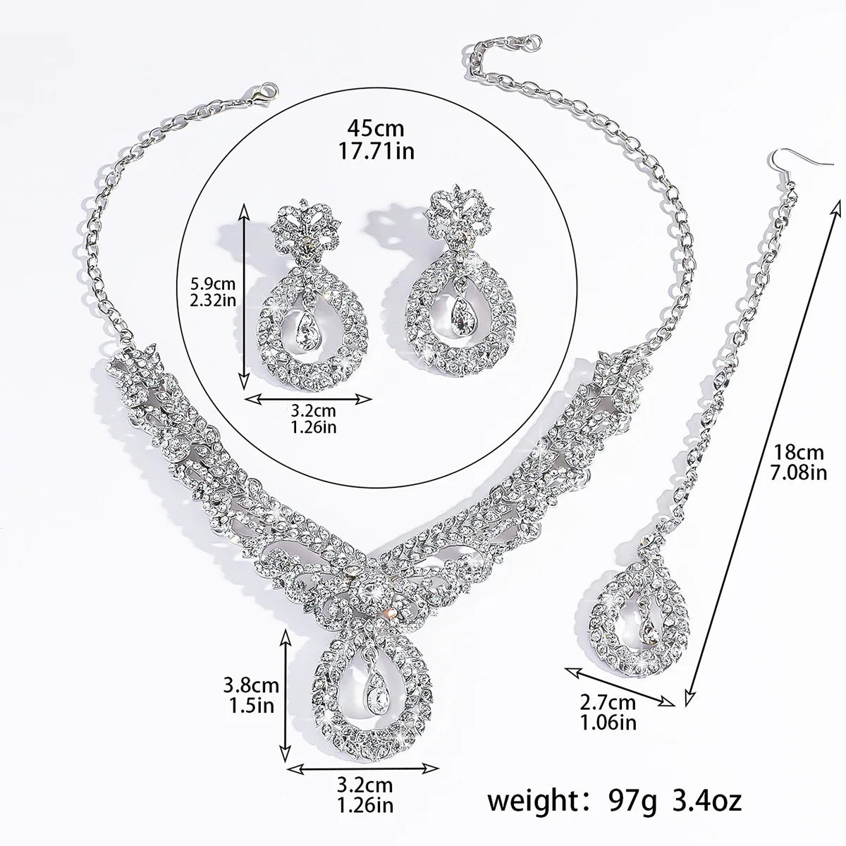 5-piece bridal jewelry set for women, exaggerated retro luxury crystal necklace, earrings and headdress set