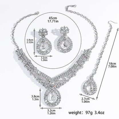 5-piece bridal jewelry set for women, exaggerated retro luxury crystal necklace, earrings and headdress set