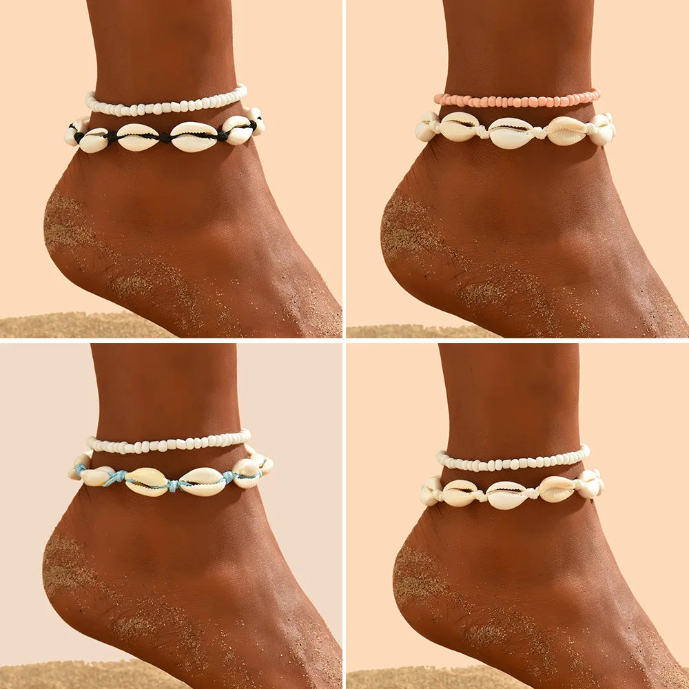 Shell Anklets For Women Foot Jewelry Summer Beach Barefoot Bracelets Ankle on Leg Chain Ankle Strap Accessories Bohemian Natural