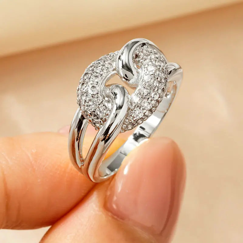 Rrjzz AAAAA CZ Simulated Diamond Unique Ring Luxury 14k Gold Plated Twist Band Design Rings for Women Men Fine Jewelry Gifts