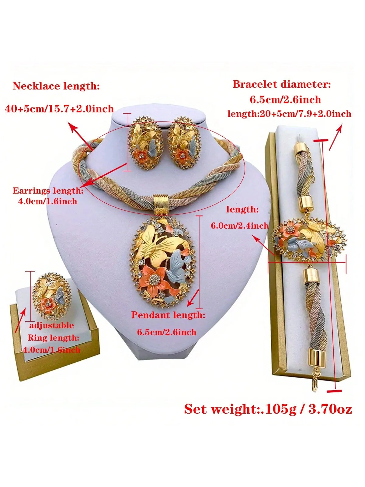 Dubai Jewelry Sets Tassels Necklace for Women Crystal Bracelet Gifts Charm Bridal Earrings Ring Wedding Accessories