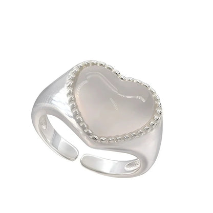 Silver Color Love Heart Geometric Ring For Women Girl Trendy Simple Temperament Sweet Wedding Bride Aesthetic Jewelry Gift