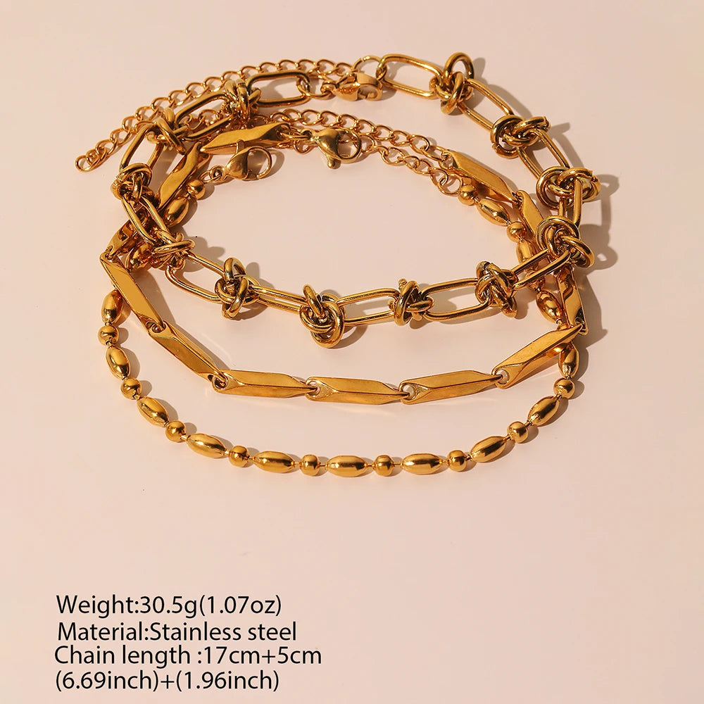 Stainless Steel Bracelet 3 Pieces Popular Creative Knotted Rhombic Chain Fine Bracelet For Women Jewelry Unusual Gift New Senior