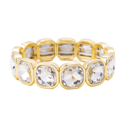 Boho Style Fashionable Light Luxury Square Beaded Inlaid Crystal Elastic Rope Bracelet Women's Jewelry