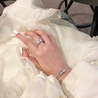 Silver Plated Micro Zircon Open Bangle For Women 2023 Korean Simple Design Hollow Versatile Bracelet Wedding Jewelry Party Gift