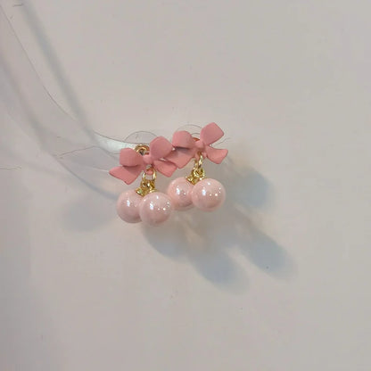 Super Sweet Pink Bow Earrings S925 Silver Needle Sweet Girl Heart Candy Bead Earrings Summer Fresh Earrings