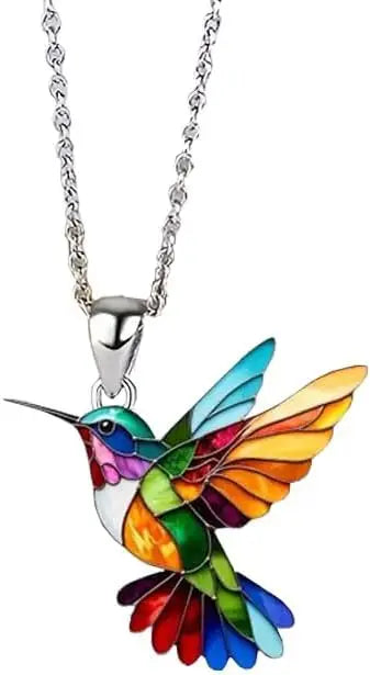 Colorful Hummingbird Bird Dangle Earring Necklaces, 2D Hummingbird Necklace, Birds Necklace For Women Girs Bird Lovers