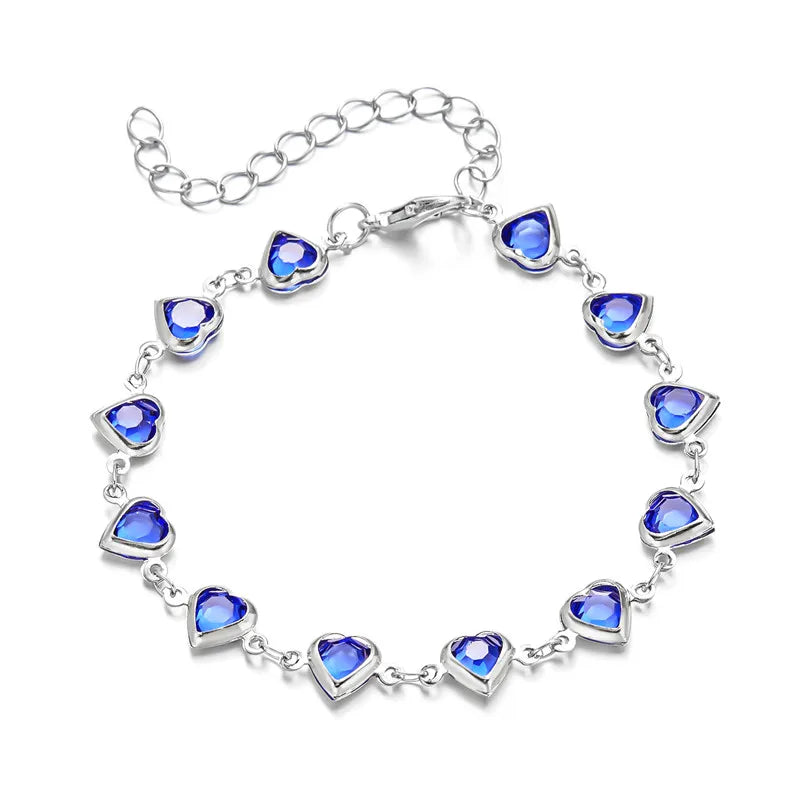 Exquisite Boho Candy Color Heart Shaped Crystal Bracelet for Women Fashion Charm Zircon Butterfly Pearl Metal Chain Bracelets