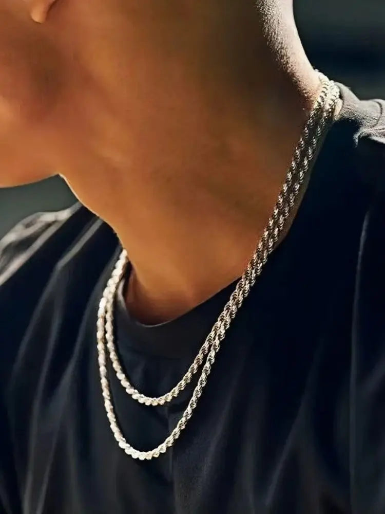 Men Stainless Steel Twist Chain Necklace Hip Hop Party Jewelry Fashion Accessories Gifts