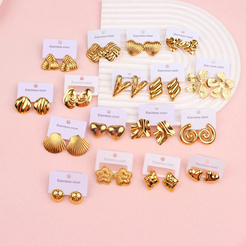 10Pairs/Lot Elegant Simple Stainless Steel Women Earrings Geometric Heart Mixed Style Jewelry Gift Giving Wedding Travel